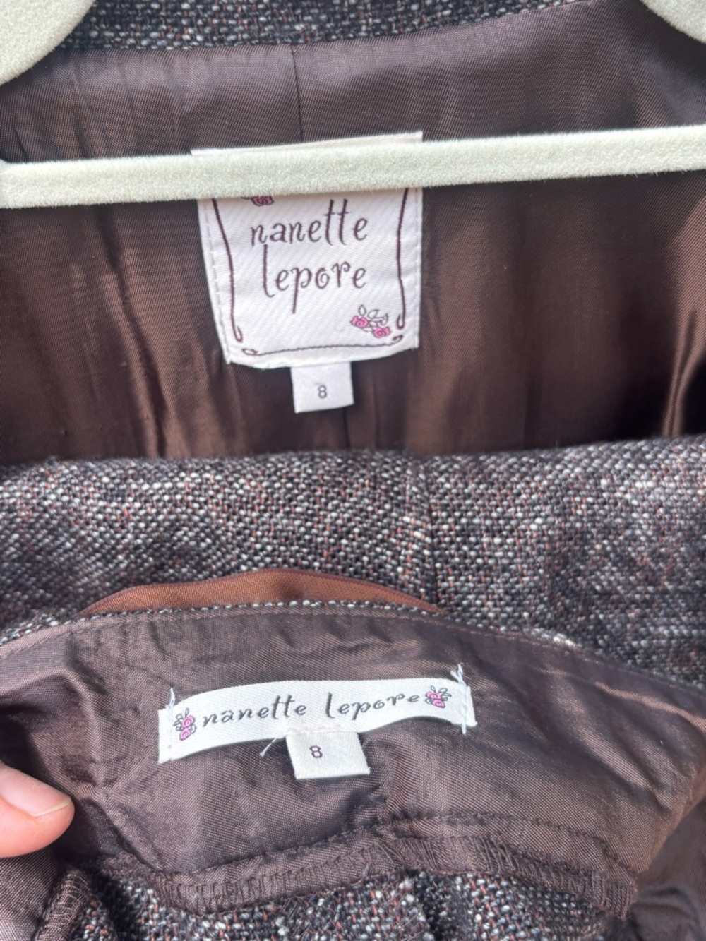 Nanette Lepore Brown Tweed Blazer with Velvet Trim - Picture 3 of 3